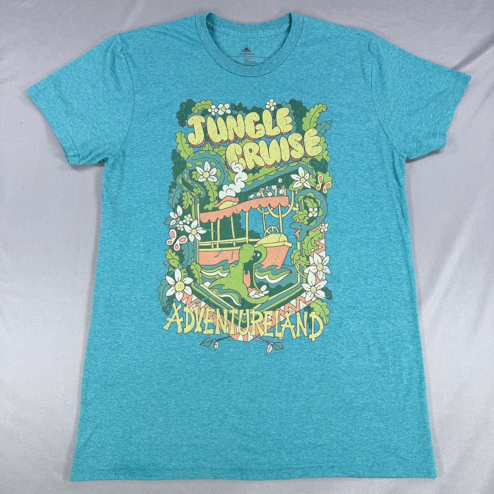 Disney Jungle Cruise Adventureland T-Shirt Medium Teal Graphic Print Theme Park